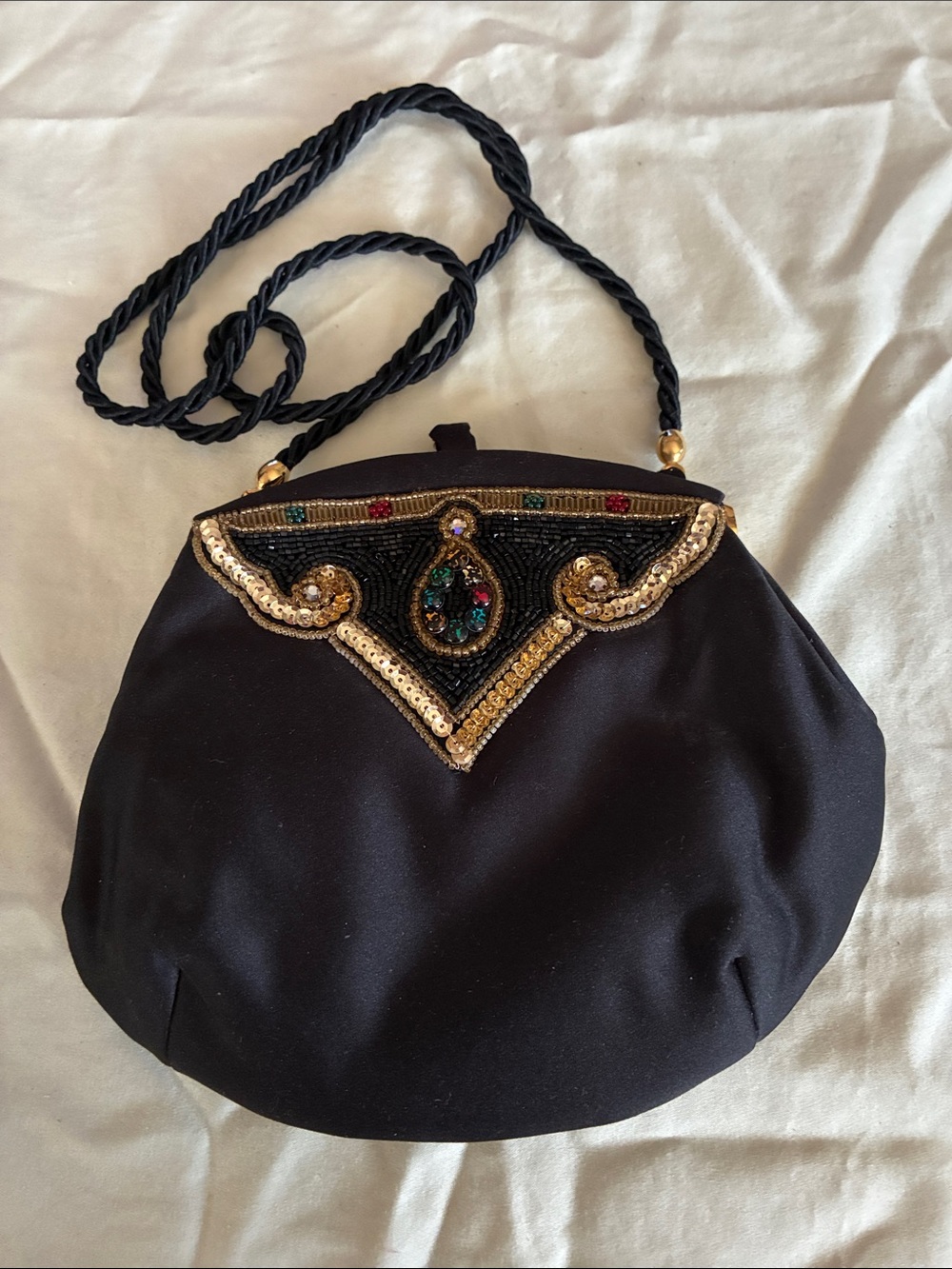 Vintage Rodo black satin evening bag